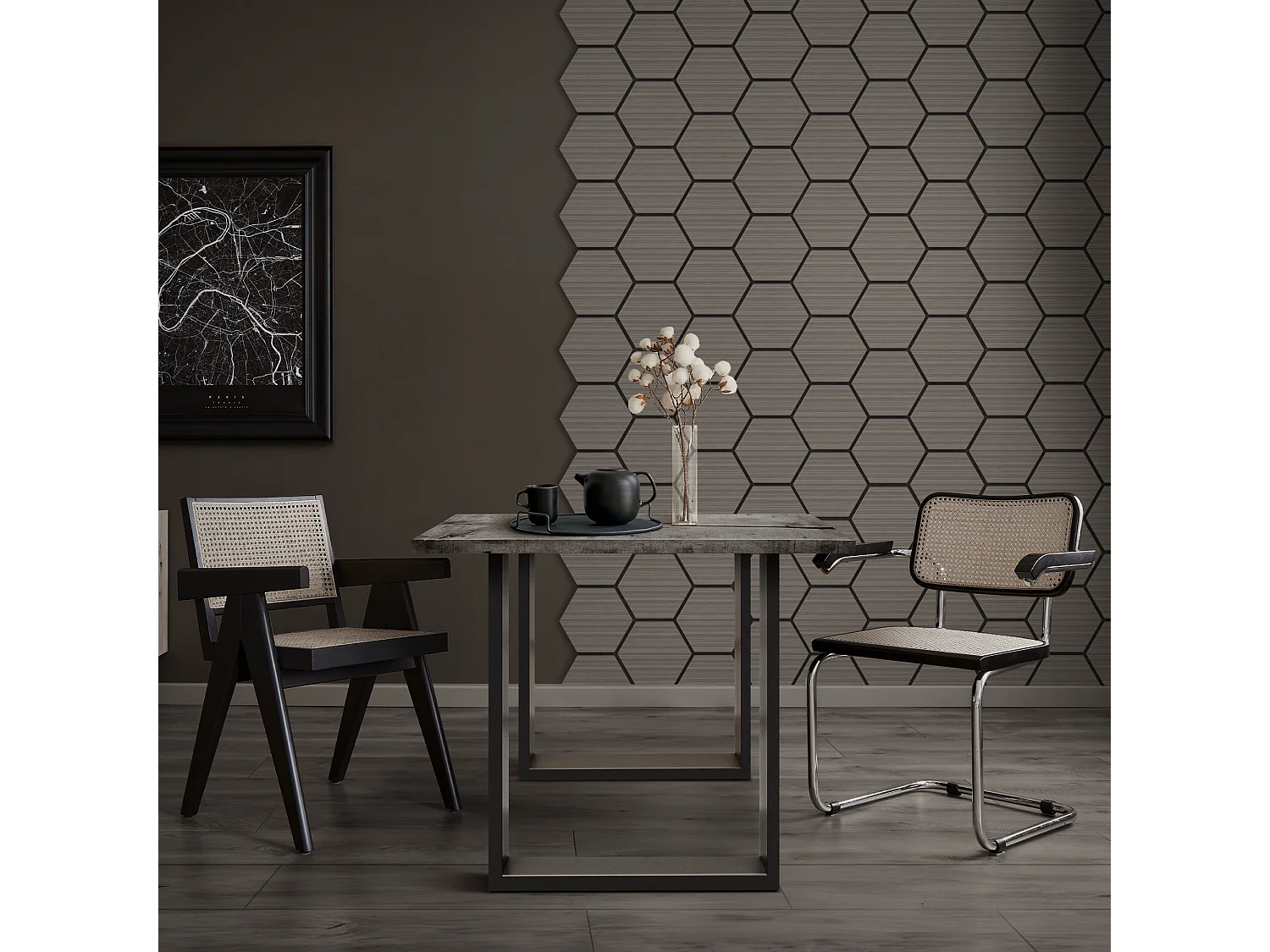 Lot de 2 panneaux acoustiques 66x81x2cm 1m² motif bois gris hexagonal MDF isolation sonore dalle phonique insonorisante cloisons murales anti-bruit