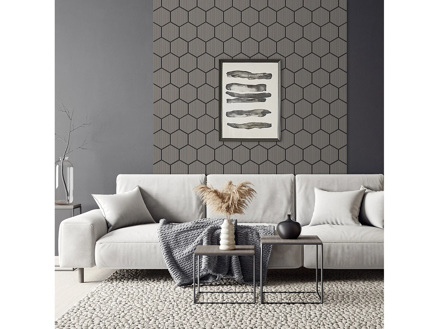 Lot de 2 panneaux acoustiques 66x81x2cm 1m² motif bois gris hexagonal MDF isolation sonore dalle phonique insonorisante cloisons murales anti-bruit