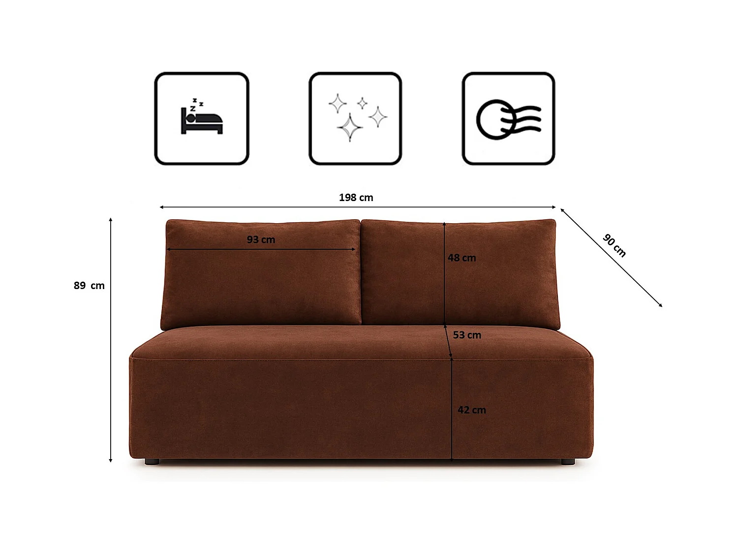 Canapé-lit avec coffre de lit DUO, tissu Salvador, marron foncé