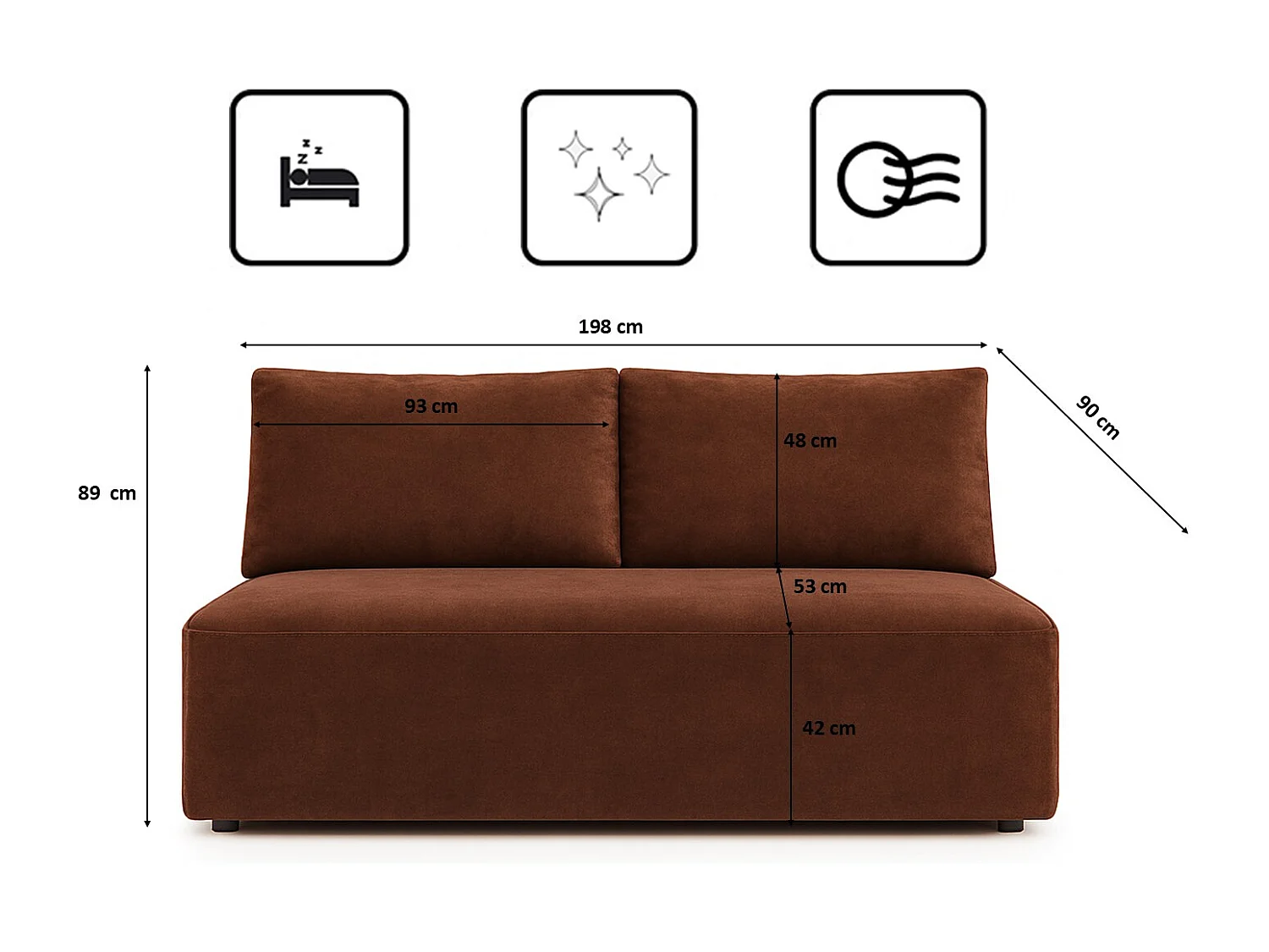 Canapé-lit avec coffre de lit DUO, tissu Salvador, marron foncé