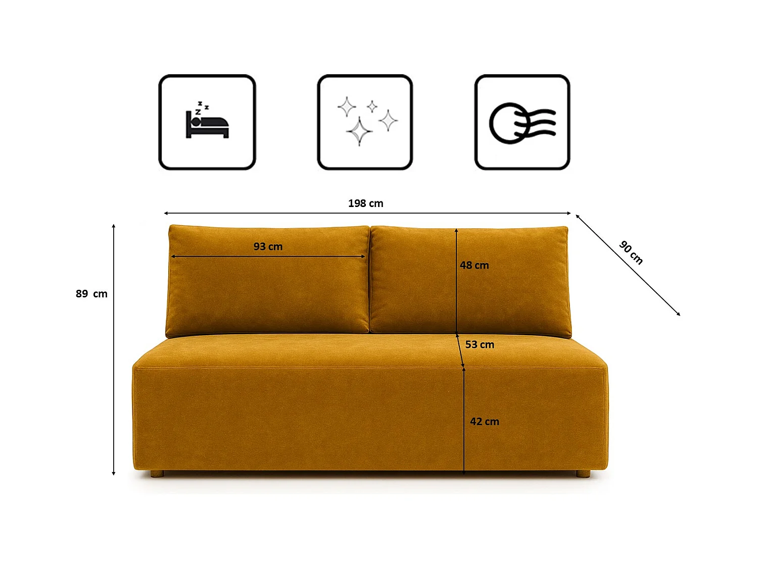 Canapé-lit avec coffre de lit DUO, tissu Salvador, jaune
