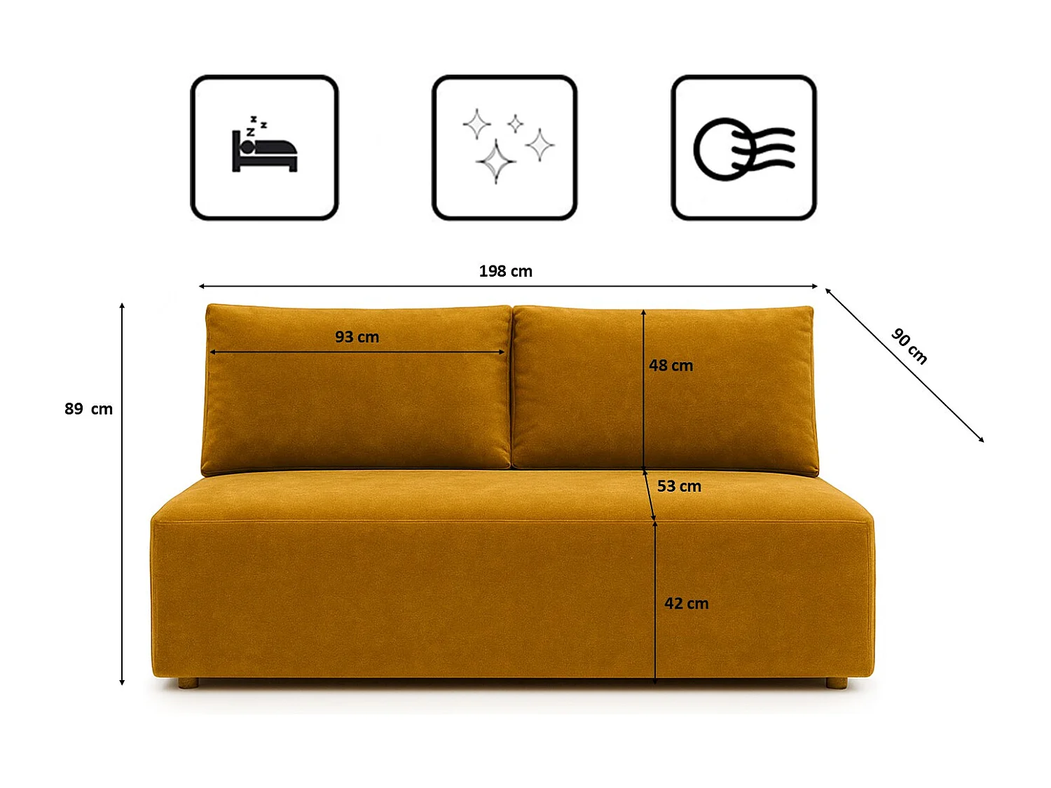 Canapé-lit avec coffre de lit DUO, tissu Salvador, jaune