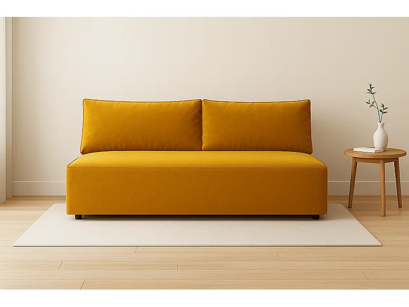 Divano letto con contenitore DUO, tessuto Salvador, giallo