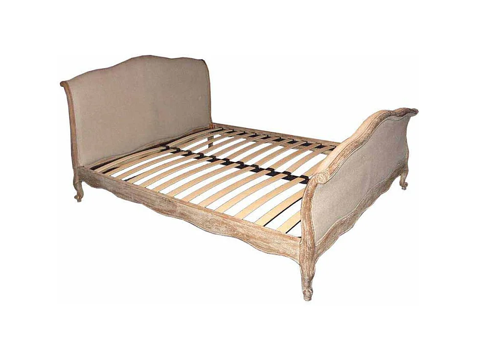 Vintage Bett in Creme Weiß Eiche antik mit Lattenrost