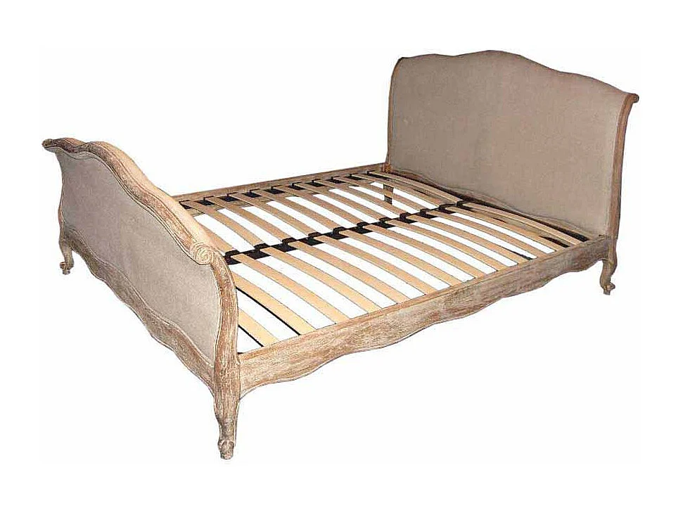 Vintage Bett in Creme Weiß Eiche antik mit Lattenrost