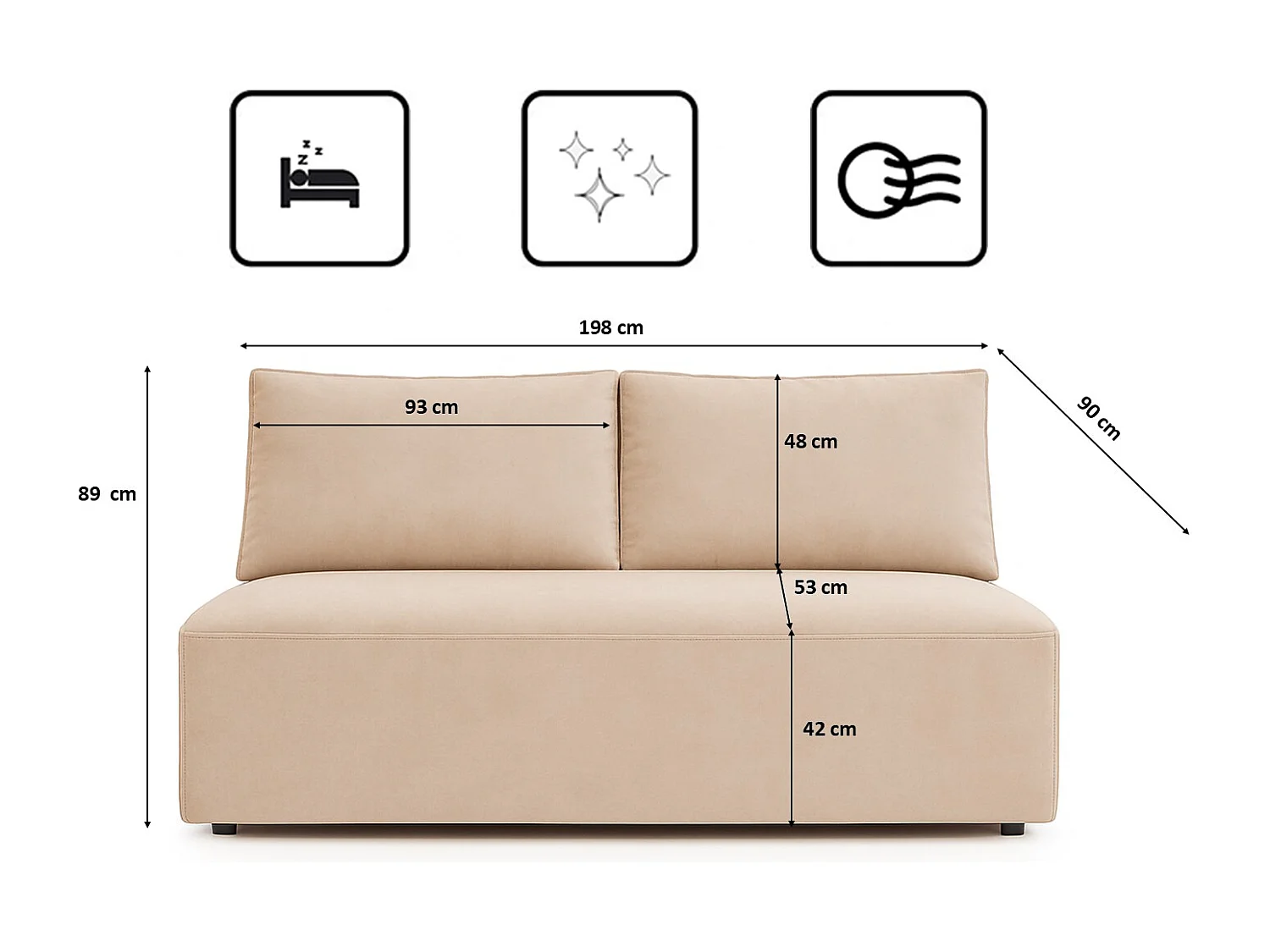 Canapé-lit avec coffre de lit DUO, tissu Salvador, beige