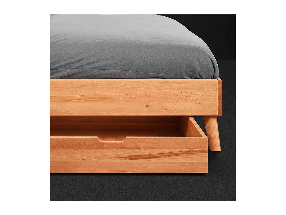 Flaches Bettgestell aus Kernbuche Massivholz Kopfteil