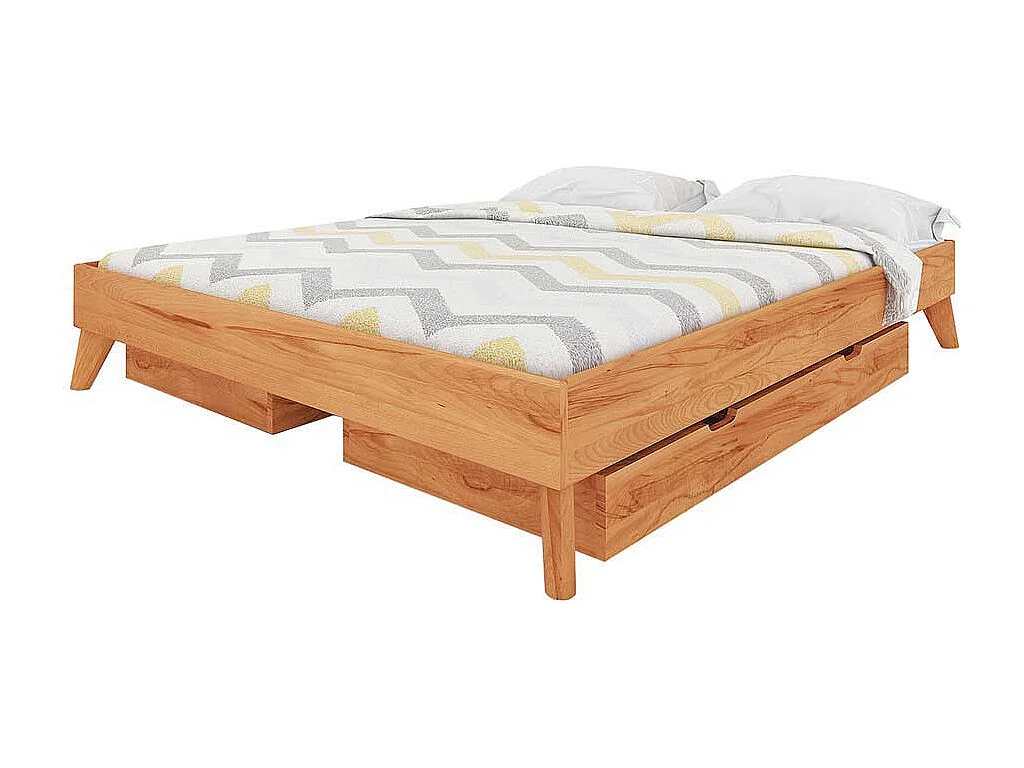 Flaches Bettgestell aus Kernbuche Massivholz Kopfteil