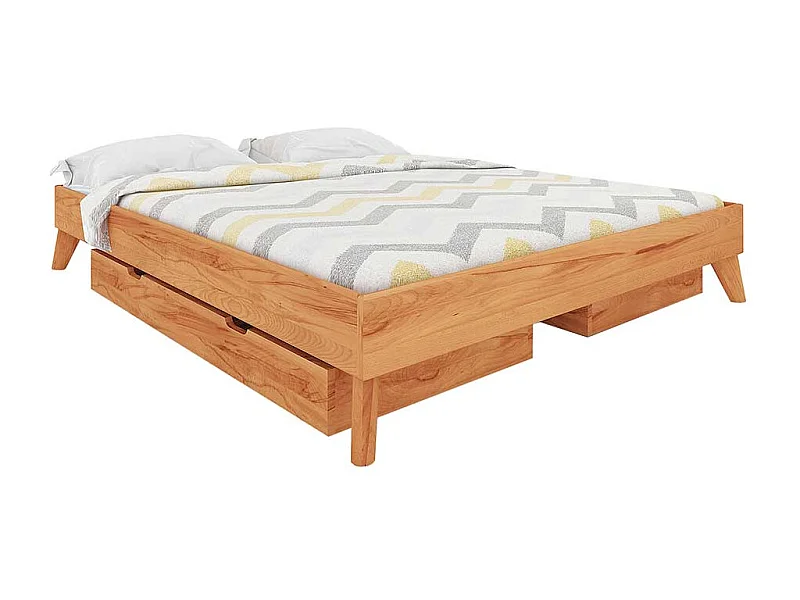 Flaches Bettgestell aus Kernbuche Massivholz Kopfteil