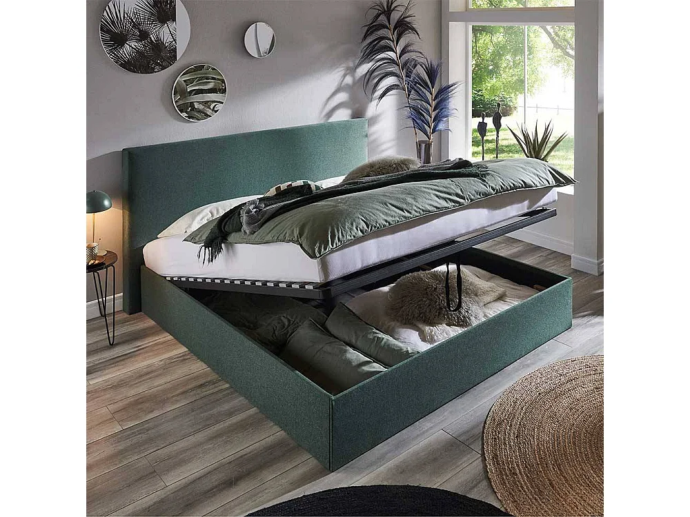 Bett Polster Dunkelgrün Stoff 140x200 cm modernem Design