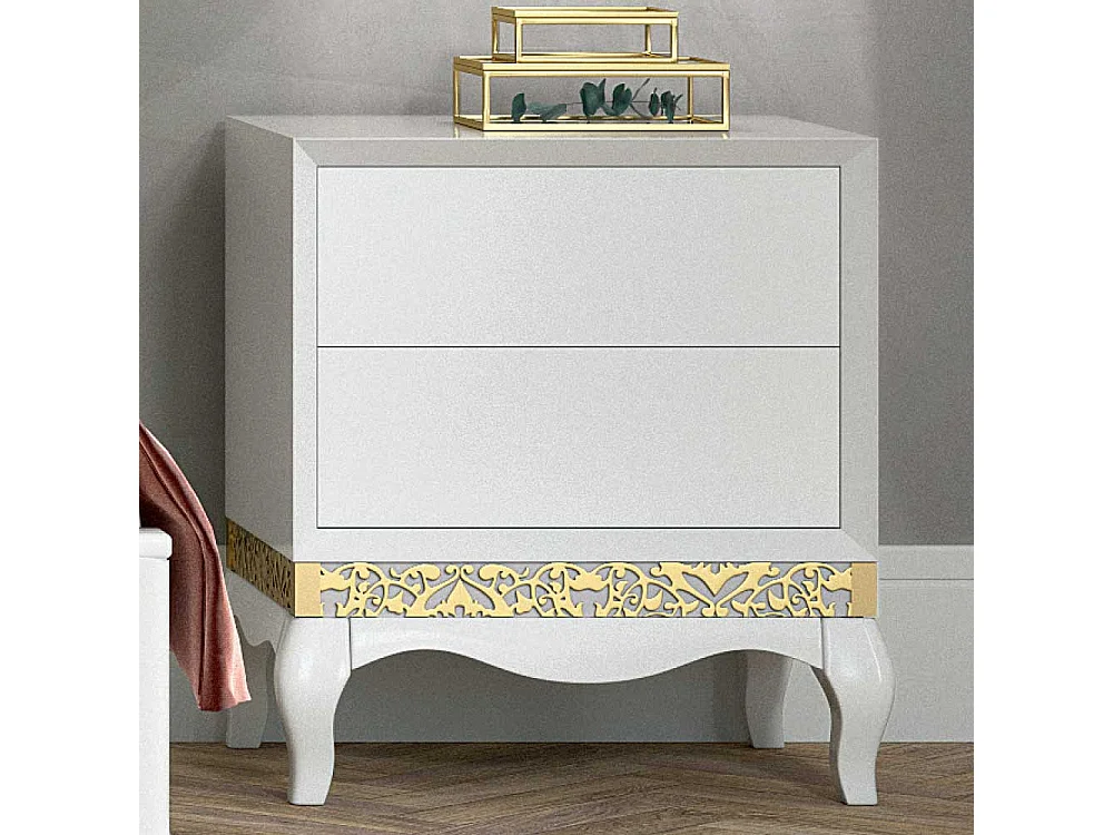 Romantisches Bett in Weiß und Goldfarben Nachttischen (dreiteilig)