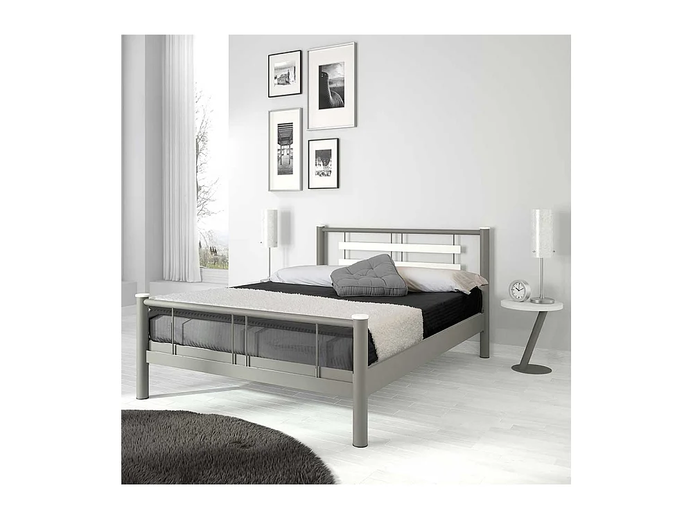 Jugendbett in Weiß Grau Metall