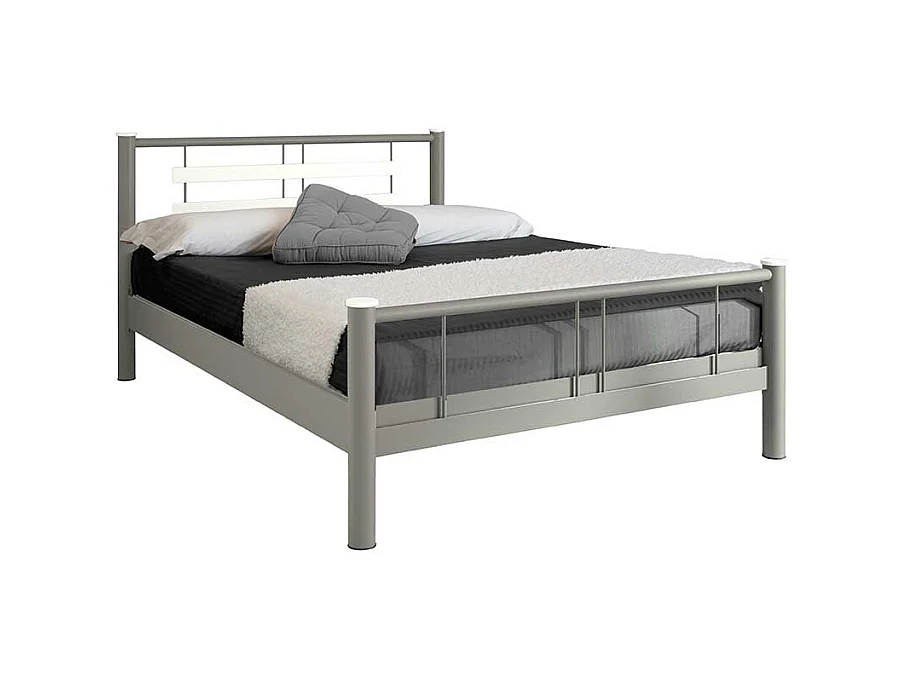 Jugendbett in Weiß Grau Metall