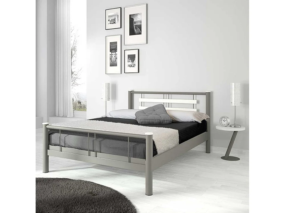 Jugendbett in Weiß Grau Metall