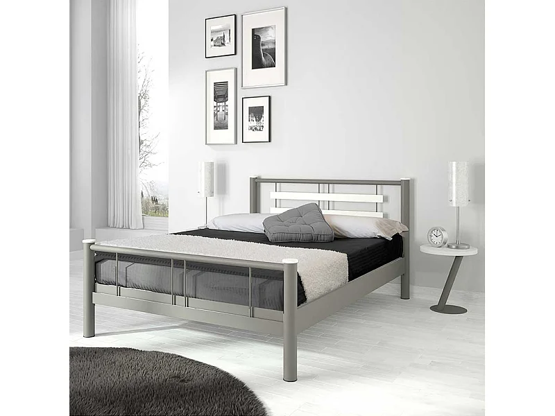 Jugendbett in Weiß Grau Metall