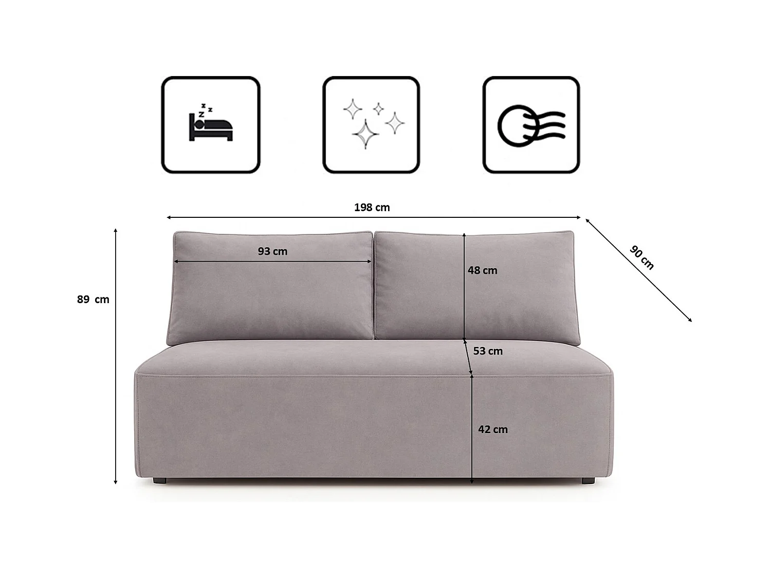 Canapé-lit avec coffre de lit DUO, tissu Salvador, gris