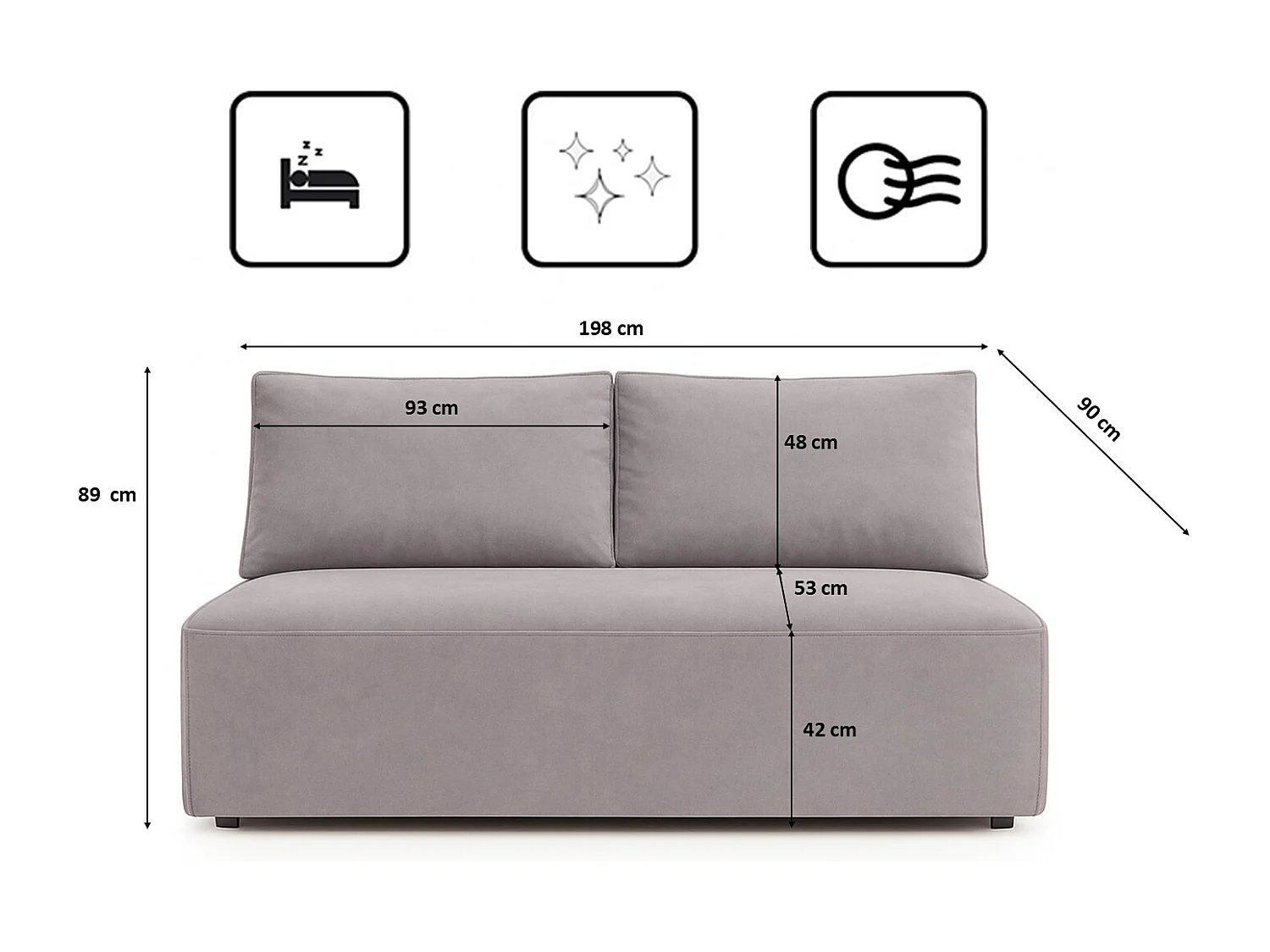 Canapé-lit avec coffre de lit DUO, tissu Salvador, gris
