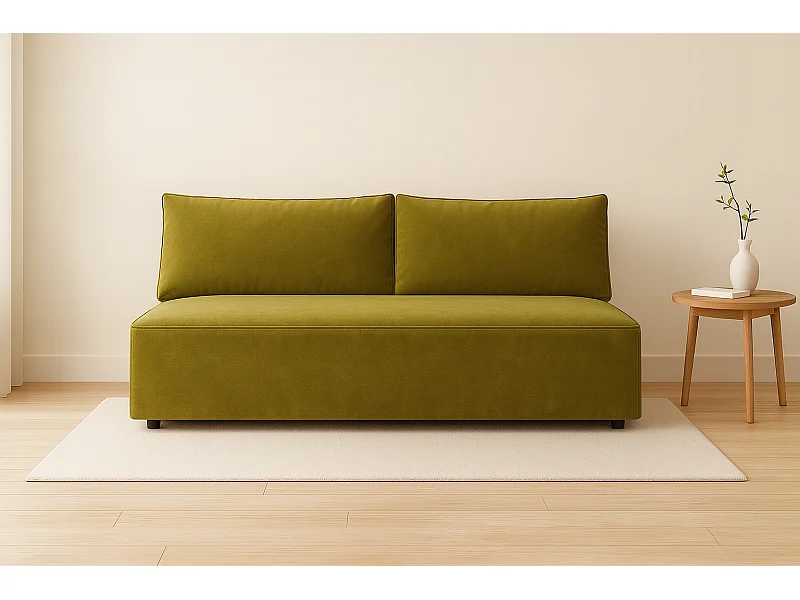 Schlafsofa mit Bettkasten DUO, Stoff Salvador, Olive