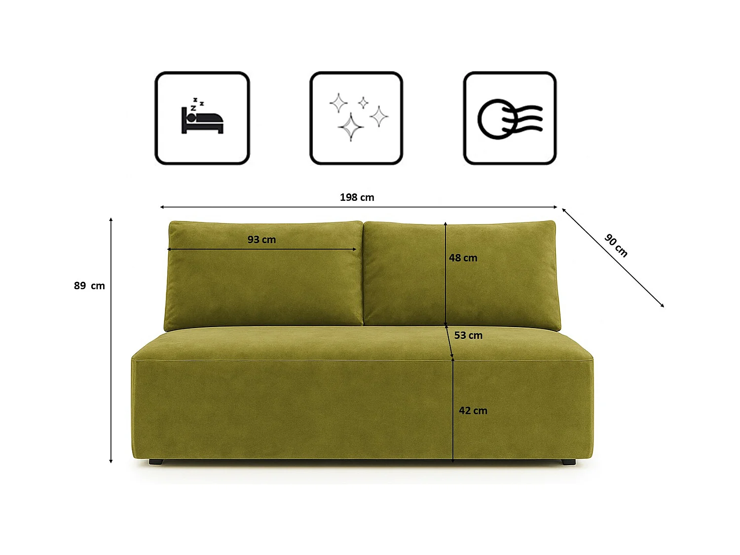 Canapé-lit avec coffre de lit DUO, tissu Salvador, olive