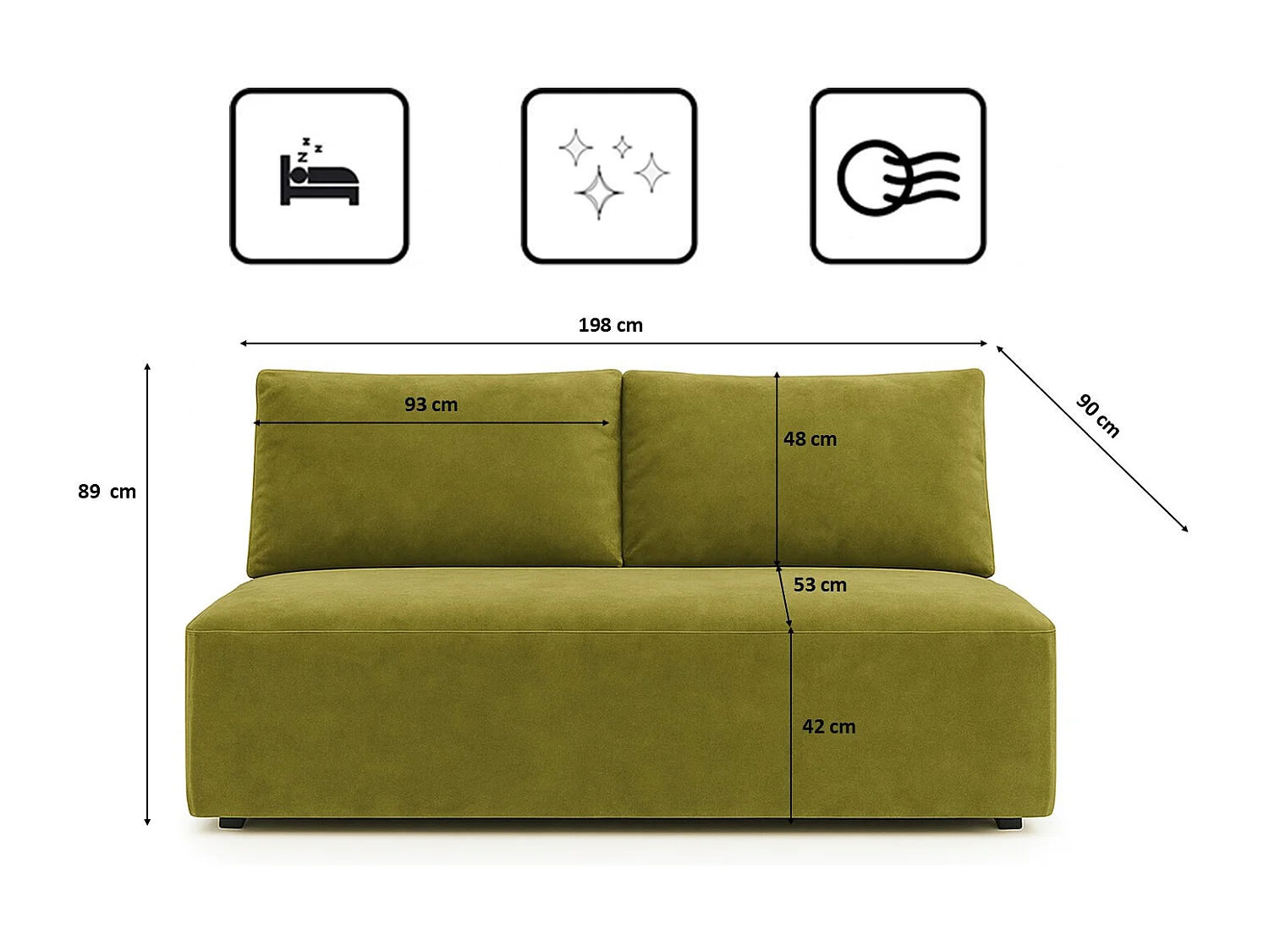 Canapé-lit avec coffre de lit DUO, tissu Salvador, olive