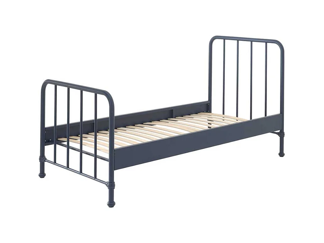 Retro Einzelbett aus Metall Blau pulverbeschichtet