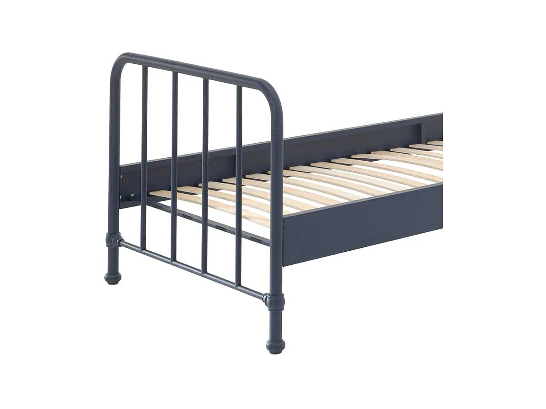 Retro Einzelbett aus Metall Blau pulverbeschichtet