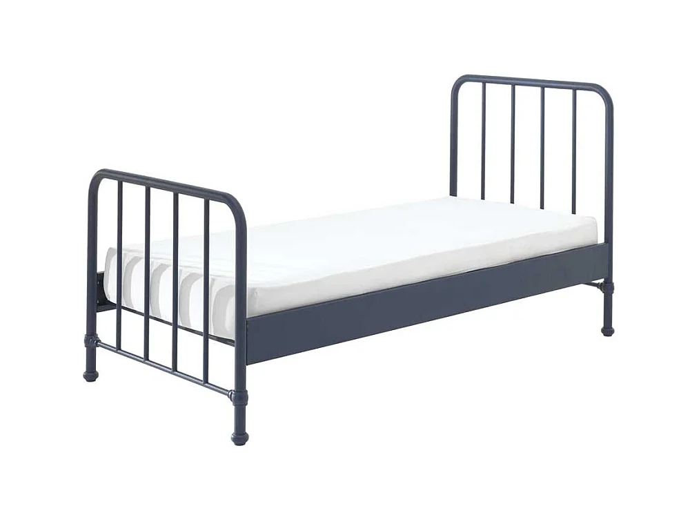Retro Einzelbett aus Metall Blau pulverbeschichtet