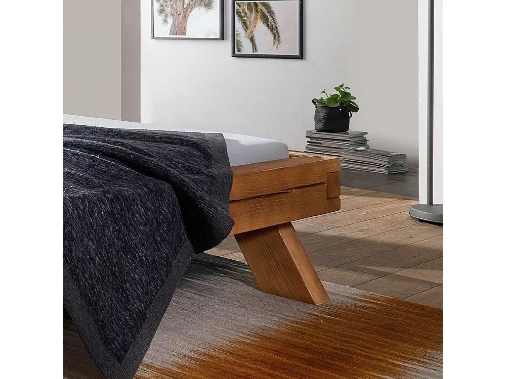 Holzbalkenbett aus Kiefer Massivholz Eiche Honigfarben