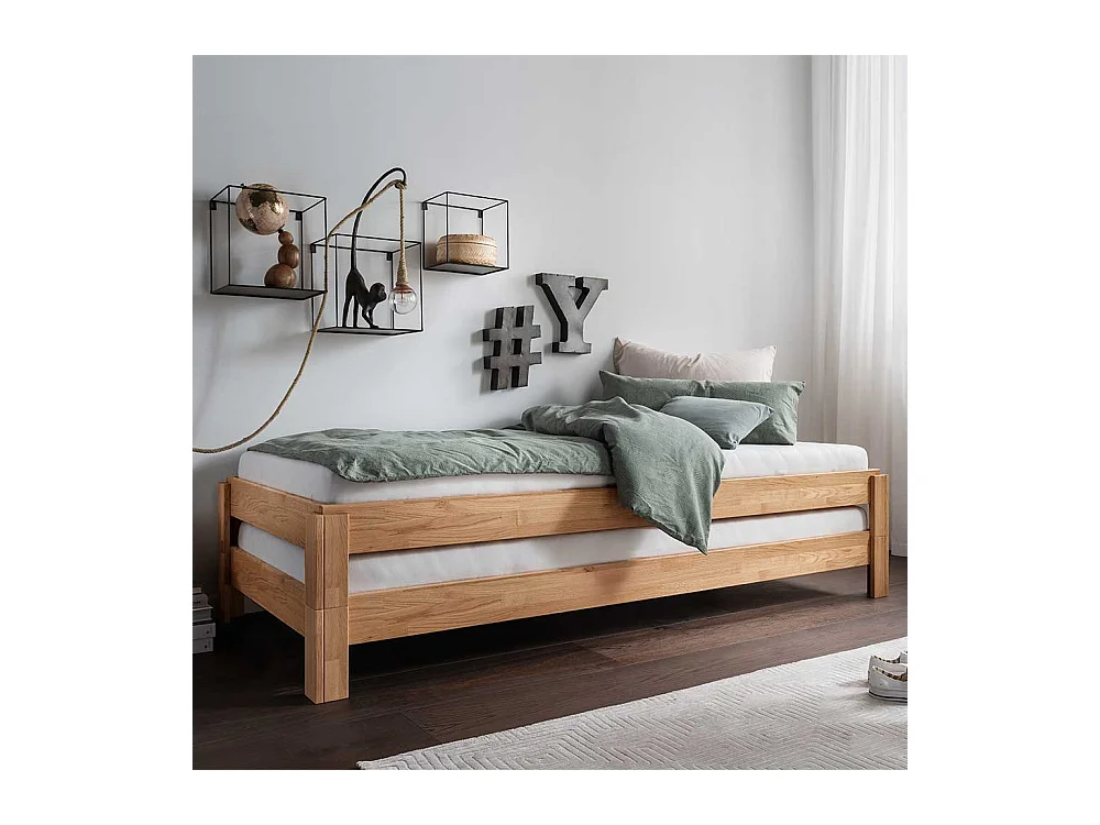 Holzbett Massivholzbettgestell aus Wildeiche Massivholz mit Vierfußgestell aus Holz
