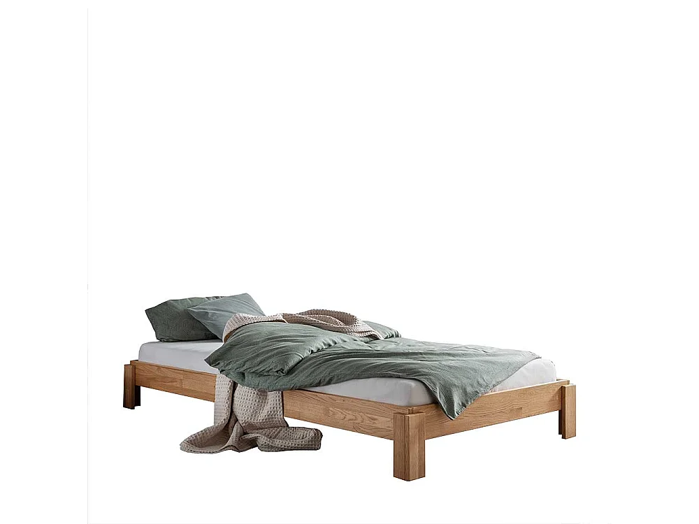 Holzbett Massivholzbettgestell aus Wildeiche Massivholz mit Vierfußgestell aus Holz