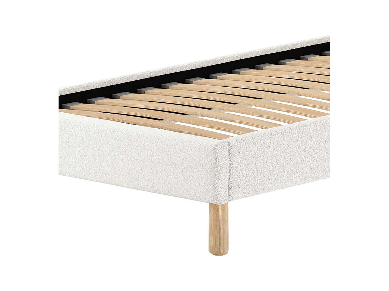 Weißes Polsterbett im Skandi Design Boucle Stoff