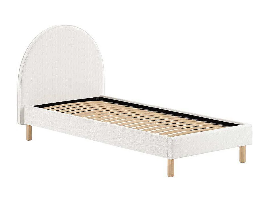 Weißes Polsterbett im Skandi Design Boucle Stoff