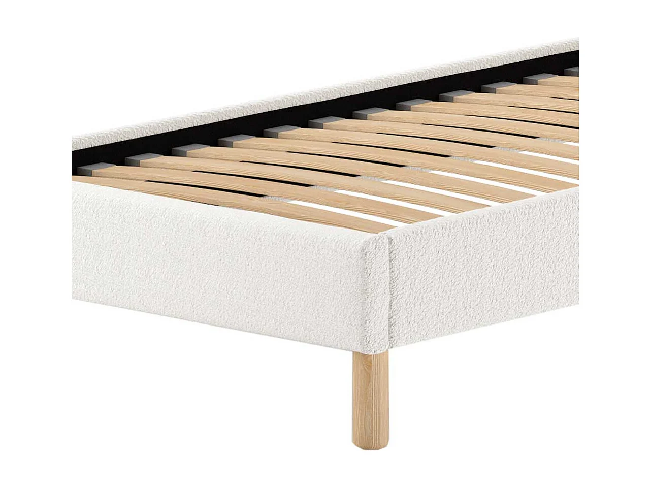 Weißes Polsterbett im Skandi Design Boucle Stoff