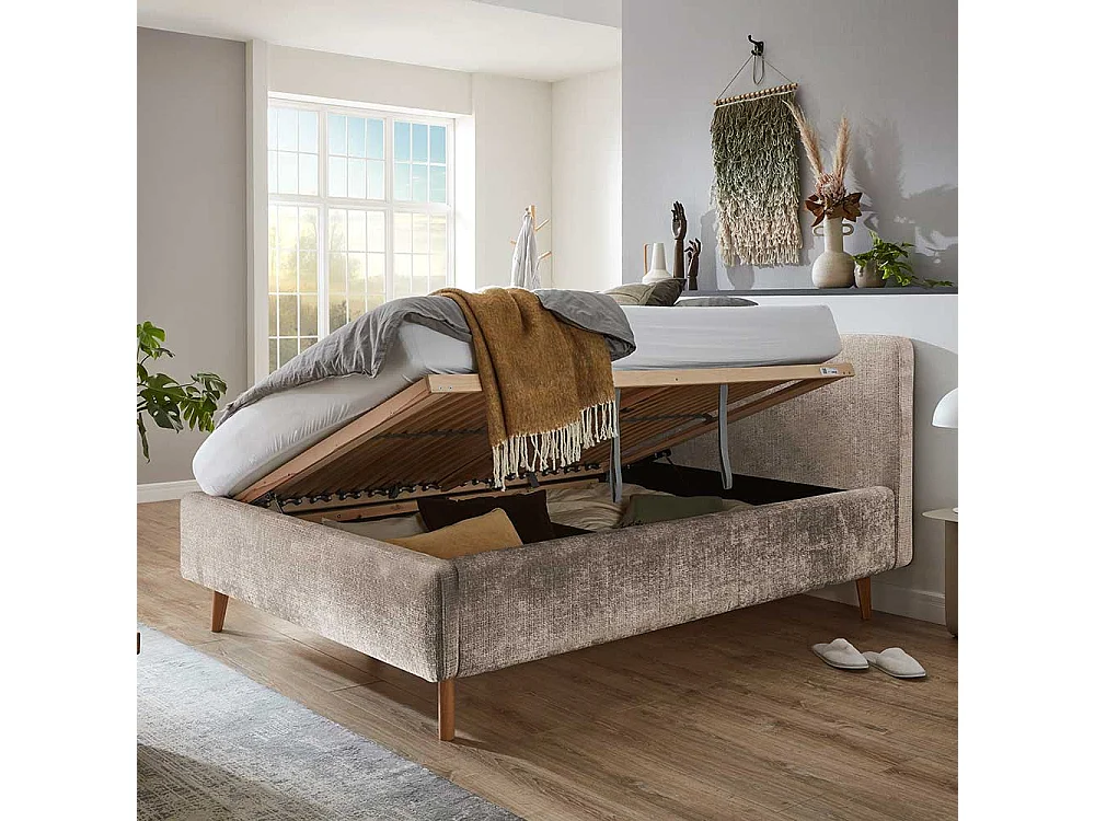 Polsterbett Beige Boucle 140x200 cm inklusive Lattenrost