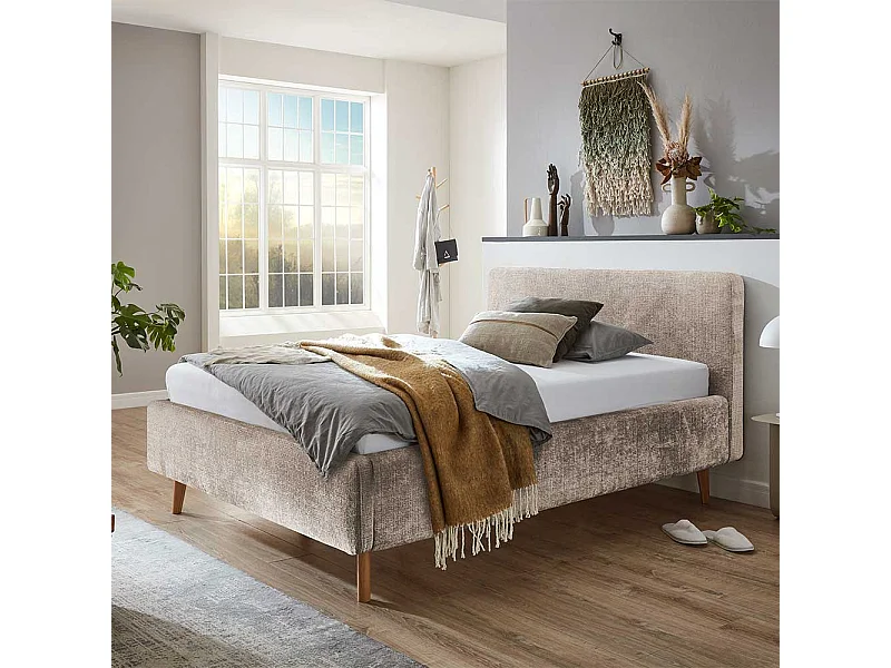 Polsterbett Beige Boucle 140x200 cm inklusive Lattenrost