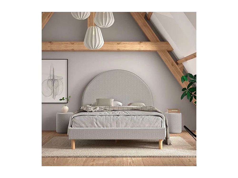 Polsterbettgestell grau im Skandi Design 147 cm breit