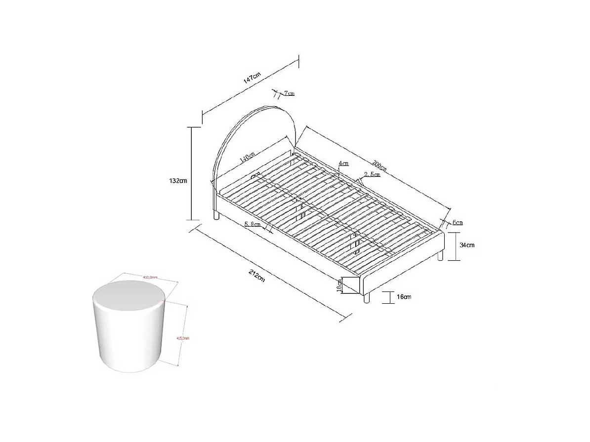 Polsterbettgestell grau im Skandi Design 147 cm breit