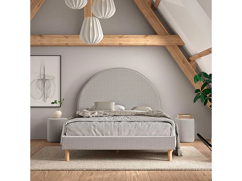 Polsterbettgestell grau im Skandi Design 147 cm breit