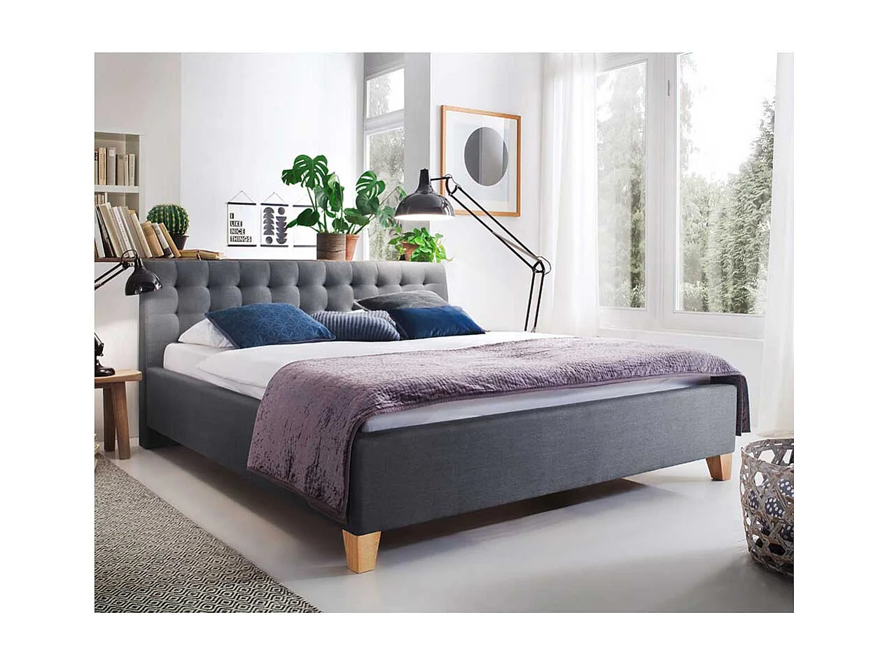 Polsterbett in Grau Webstoff 220 cm tief