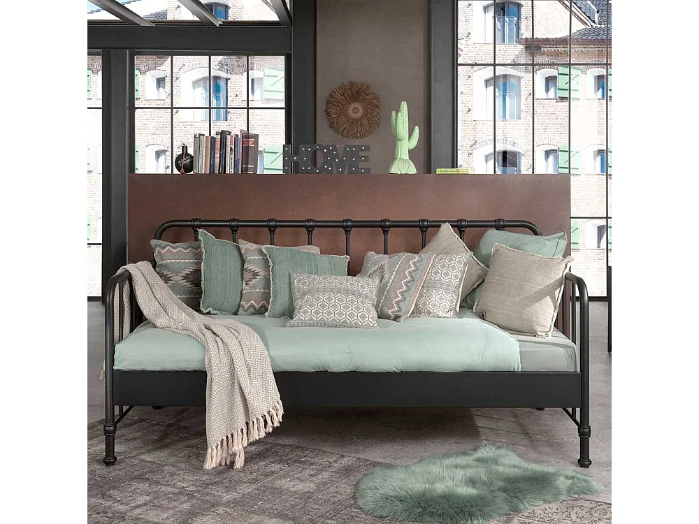 Retro Einzelbett aus Eisen Schwarz pulverbeschichtet