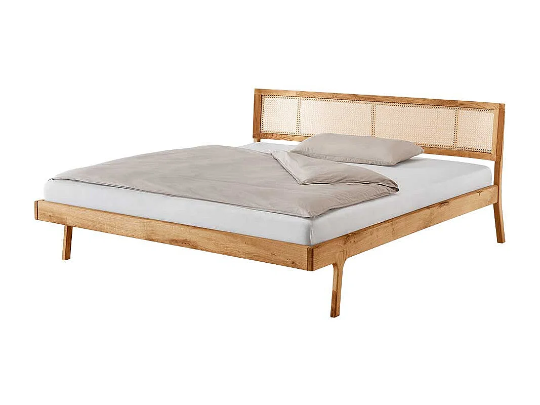 Massivholzbettgestell mit Rattan im Skandi Design 140x200 cm Liegefläche