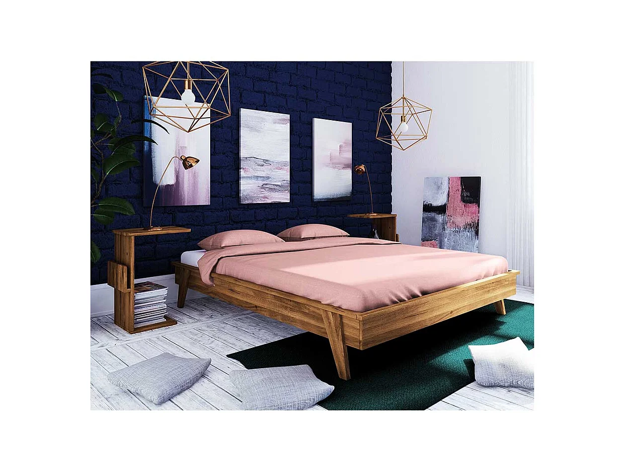 Futonbett aus Wildeiche Massivholz Kopfteil