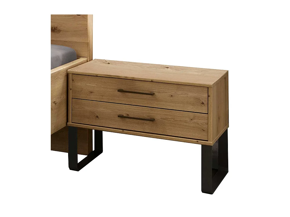 Industriestil Doppelbett in Wildeiche Bianco Wange und Bügelgestell