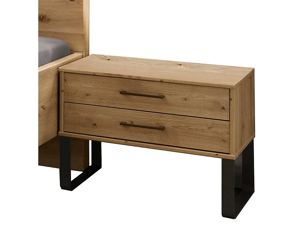 Industriestil Doppelbett in Wildeiche Bianco Wange und Bügelgestell