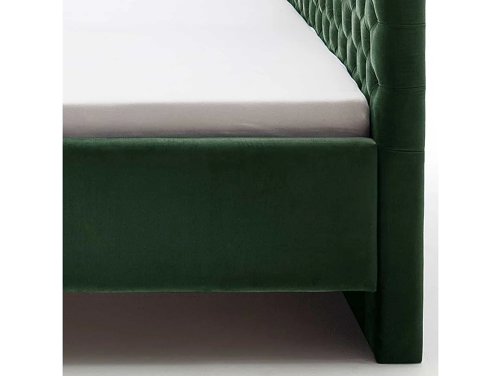 Polsterbett mit Lattenrosten und Bettkasten Dunkelgrün und Chrom