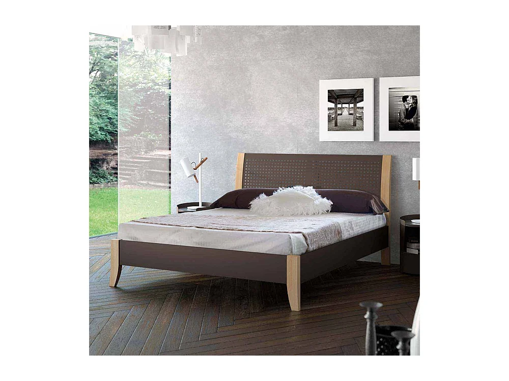 Designbett in Braun Eiche Metall