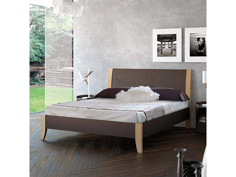 Designbett in Braun Eiche Metall