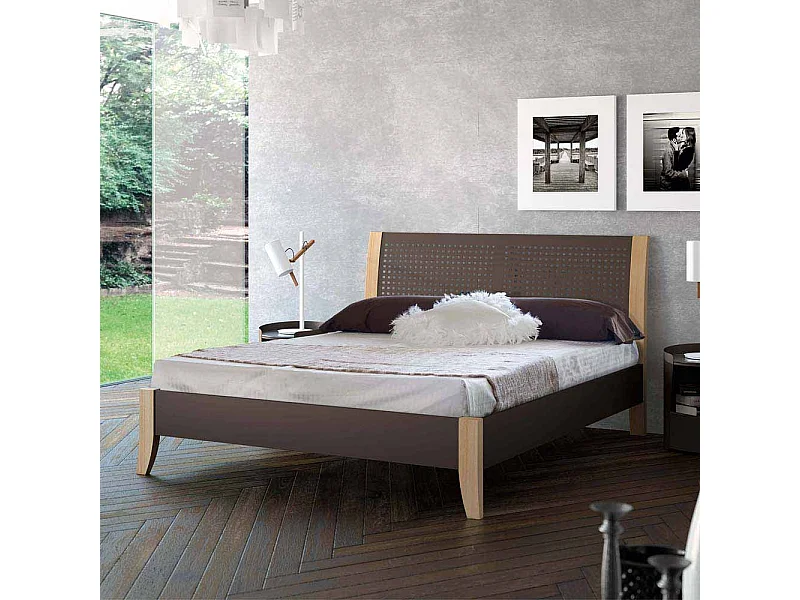 Designbett in Braun Eiche Metall