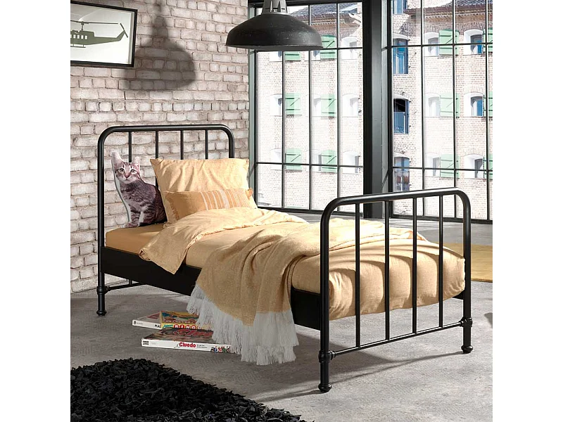 Retro Bettgestell aus Eisen Schwarz pulverbeschichtet