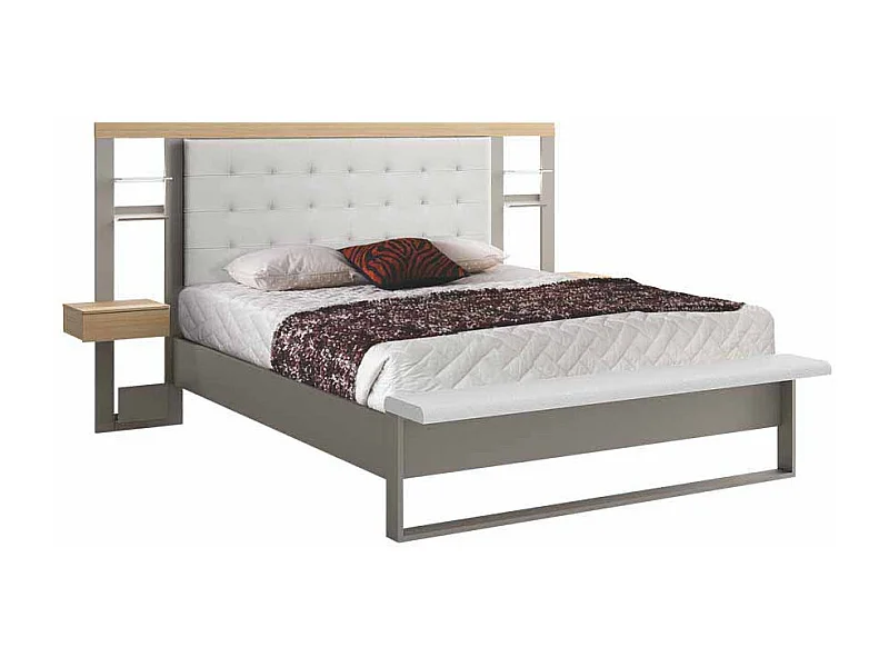 Designerbett in Weiß Grau Metall LED Beleuchtung